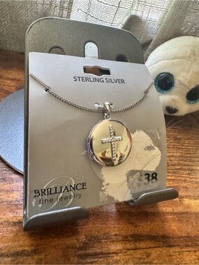 Brilliance Sterling Silver Round Cross Locket Necklace - Silver